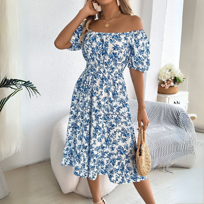 EP | Robe midi élégante à fleurs et manches bouffantes