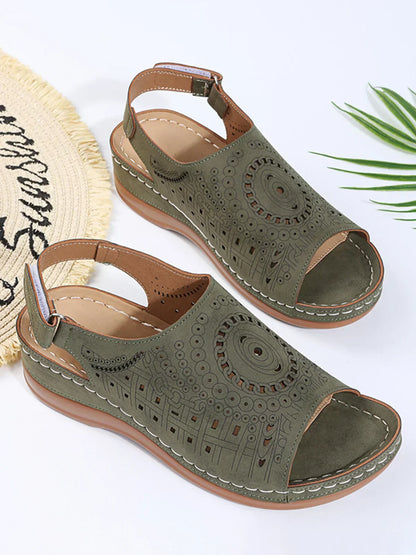ND | Motif ethnique Poinçonné Creux Velcro Rétro Sandale