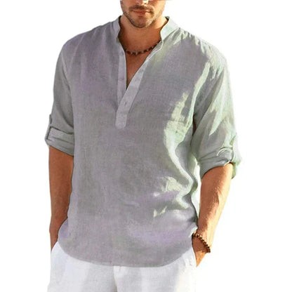 EP | Chemise décontractée en coton et lin pour homme à manches longues