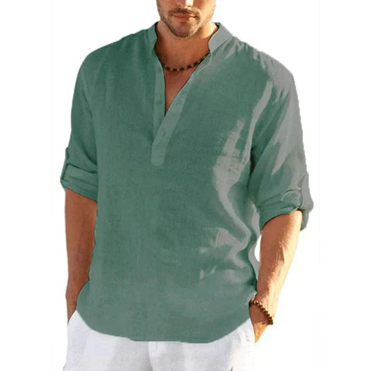 EP | Chemise décontractée en coton et lin pour homme à manches longues