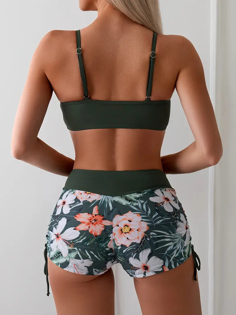 EP | Bikini avec imprimé floral tropical et cordon de serrage