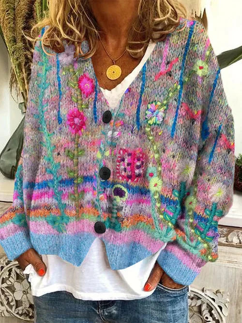 ND | Cardigan tricoté floral avec patte de boutonnage