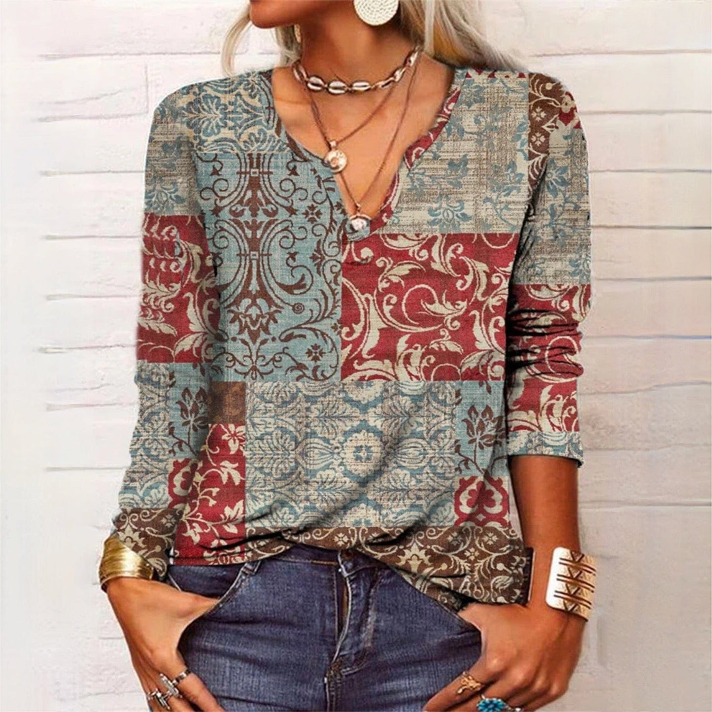 ND | top à manches longues avec imprimé patchwork boho