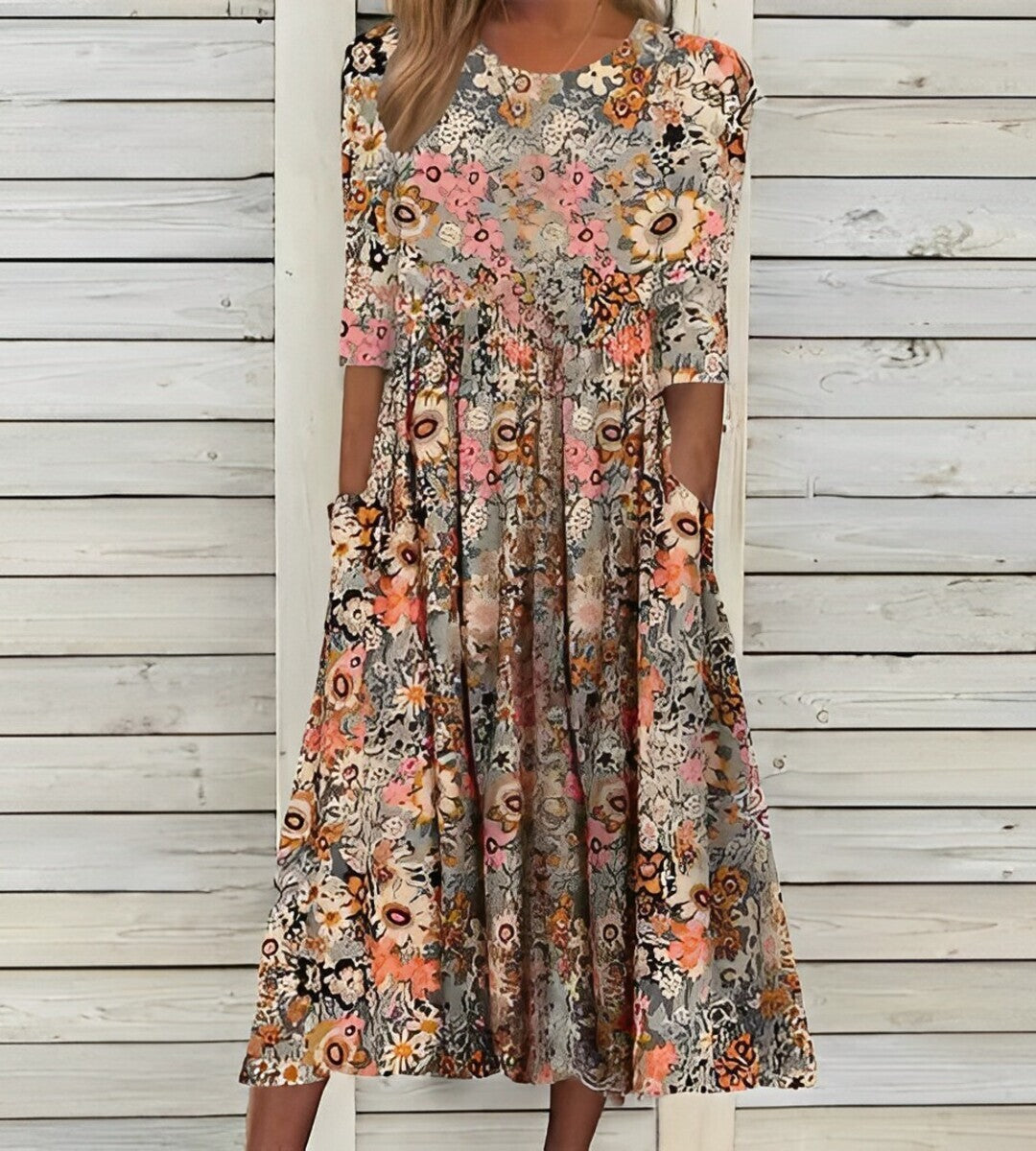 ND | Robe midi imprimée avec col rond et poches