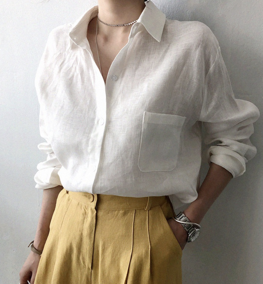 EP Femmes chemise en coton printemps chemise décontractée simple col blouse décontractée