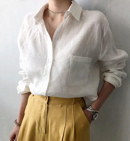 EP Femmes chemise en coton printemps chemise décontractée simple col blouse décontractée