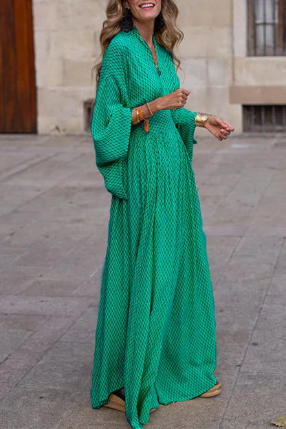 EP | Maxi Vestido Manga Larga Cuello V Estampado Geométrico
