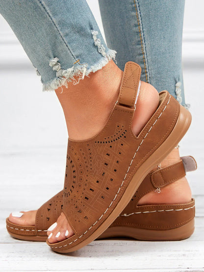 ND | Motif ethnique Poinçonné Creux Velcro Rétro Sandale
