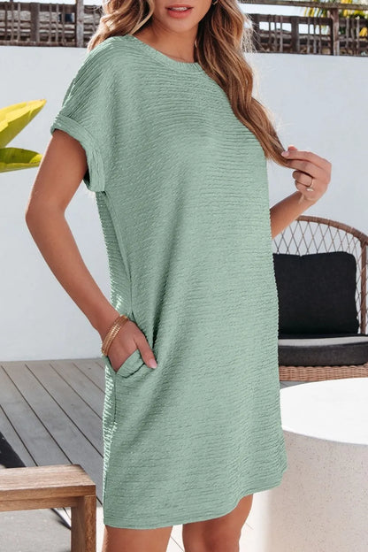 EP | Couleur solide Texturé Crinkle Robe T-shirt à manches courtes