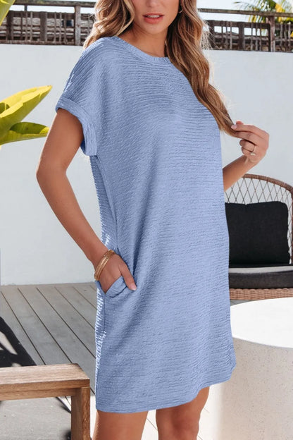 EP | Couleur solide Texturé Crinkle Robe T-shirt à manches courtes