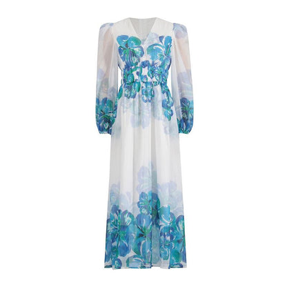 EP | Robe midi pour femme - Encolure en V - Taille smockée - Manches longues - Coupe légère et élégante