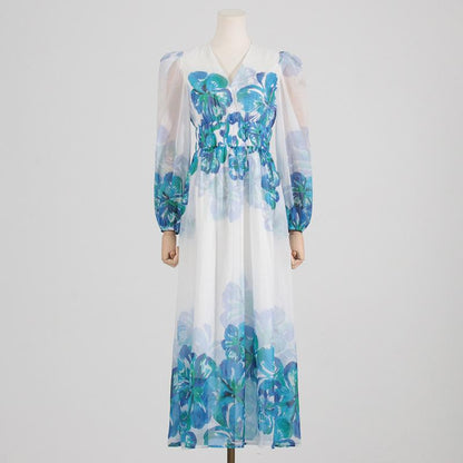 EP | Robe midi pour femme - Encolure en V - Taille smockée - Manches longues - Coupe légère et élégante