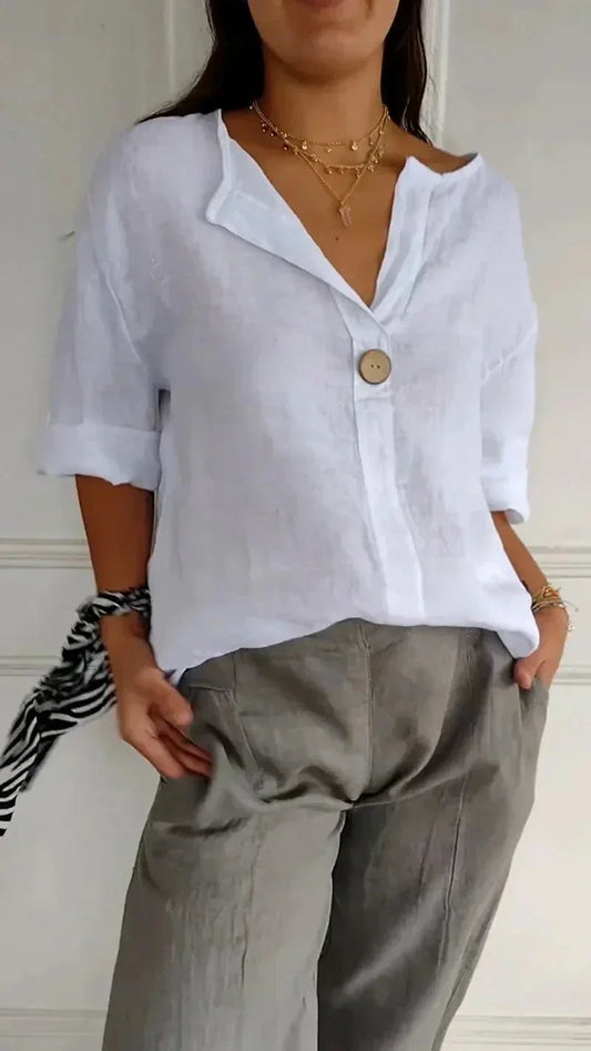 ND | Chemise décontractée en coton et lin pour femmes
