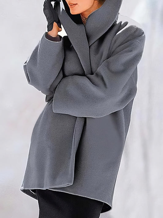 Loose Solid Button Hooded Woolen Coat COA2109161155SBLUS Blue / 2 (S)