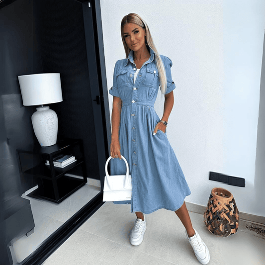 EP | Robe d'été midi | Robe midi avec manches, denim