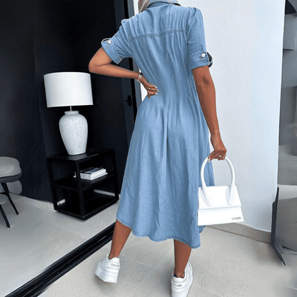 EP | Robe d'été midi | Robe midi avec manches, denim