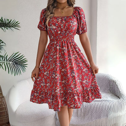 EP | Robe midi élégante à fleurs et manches bouffantes