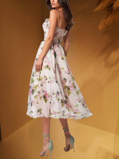 EP | Robe midi sans manches pour femme avec imprimé floral et coupe structurée
