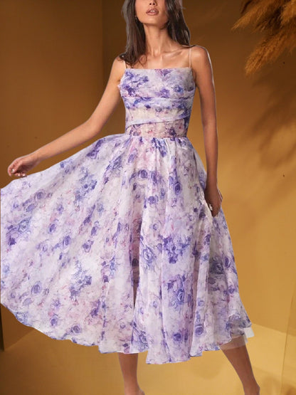 EP | Robe midi sans manches pour femme avec imprimé floral et coupe structurée