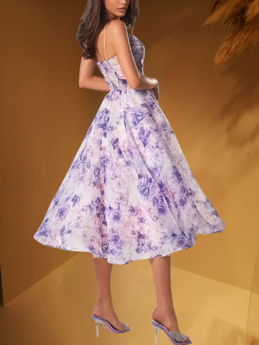 EP | Robe midi sans manches pour femme avec imprimé floral et coupe structurée