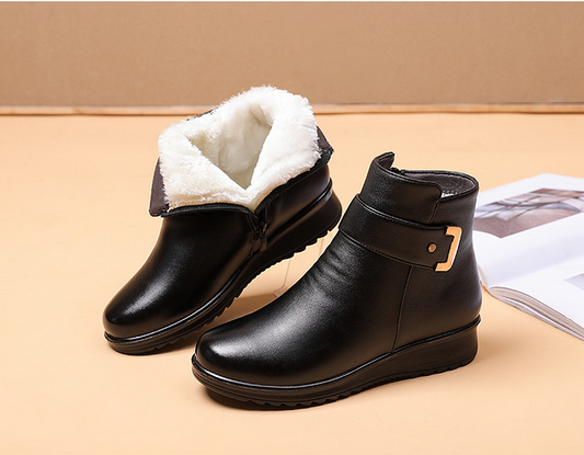 EP Genuine Leather Metal Buckle Velvet Boots