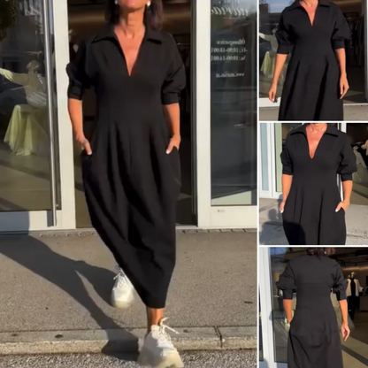 EP | Robe midi élégante avec revers et décolleté en V