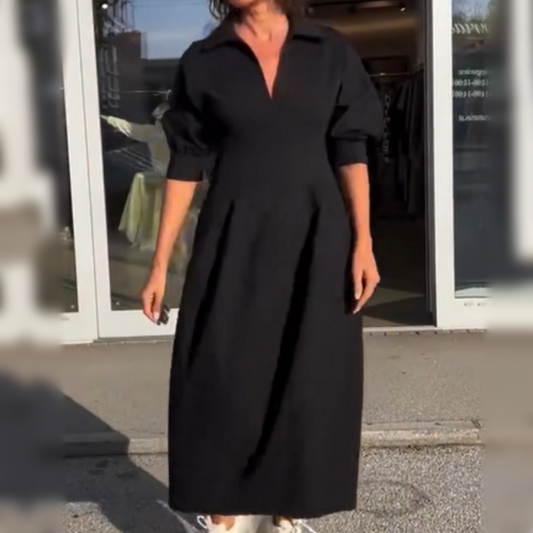 EP | Robe midi élégante avec revers et décolleté en V