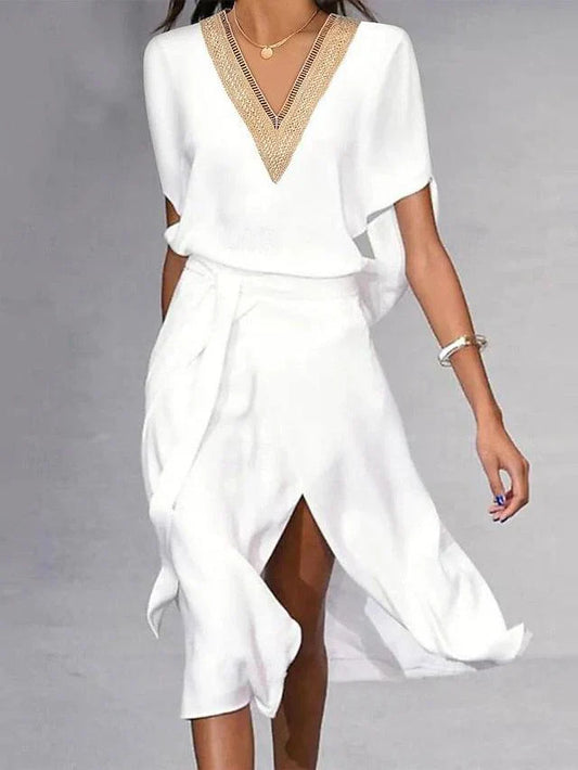 EP | Robe midi blanche moderne avec un élégant décolleté en V