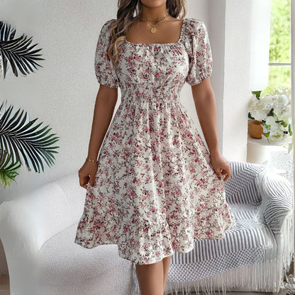 EP | Robe midi élégante à fleurs et manches bouffantes