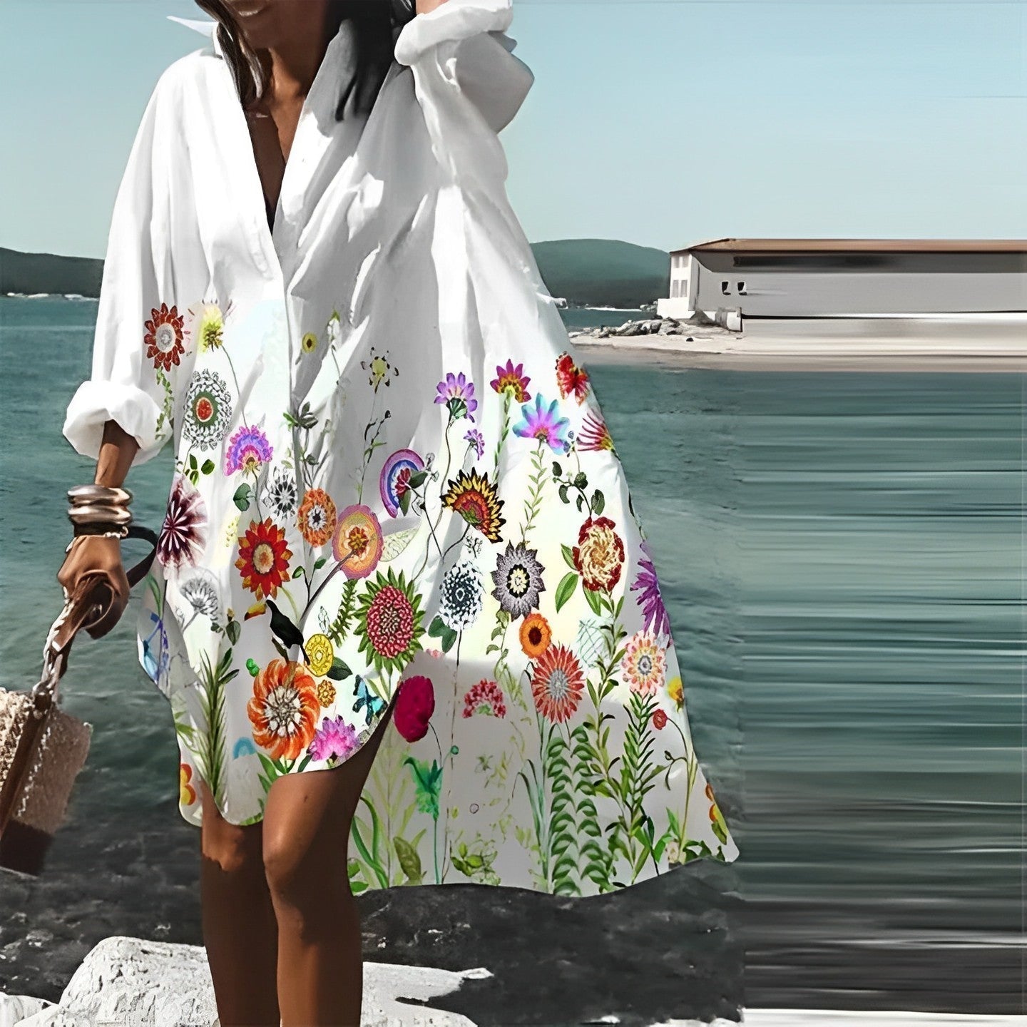 ND | Robe midi à manches longues avec imprimé floral grande taille